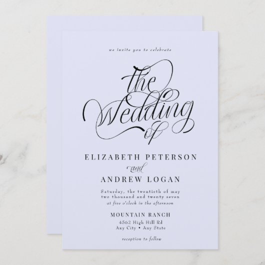 Klassiek huwelijksscript kaart (Voorkant / Achterkant)