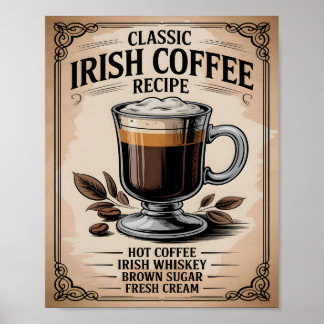 Klassiek Iers Koffie Recept Vintage Rustieke Keuke Poster