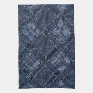 Klassiek Indigo Diamant Steek Denim Patroon Theedoek