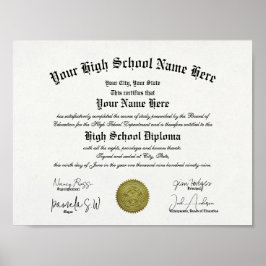 Klassiek ingelijste middelbare schooldiploma poster