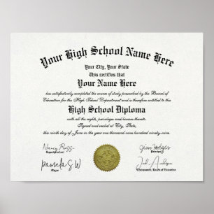 Klassiek ingelijste middelbare schooldiploma poster