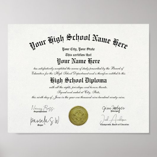 Klassiek ingelijste middelbare schooldiploma poster (Voorkant)