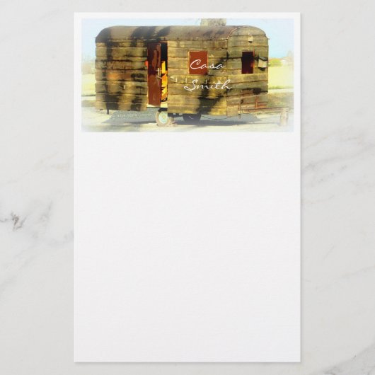  klassiek ingeweven houtcaravan briefpapier (Voorkant)