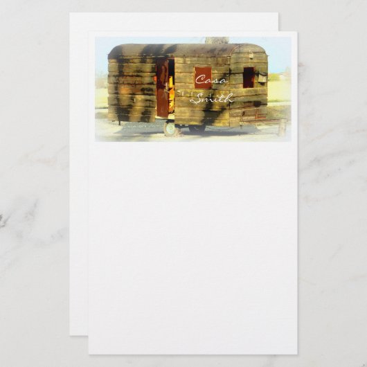  klassiek ingeweven houtcaravan briefpapier (Voorkant / Achterkant)