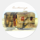  klassiek ingeweven houtcaravan ronde sticker (Voorkant)
