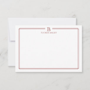 Klassiek Initieel Monogram Rode Rand Briefpapier Notitiekaartje