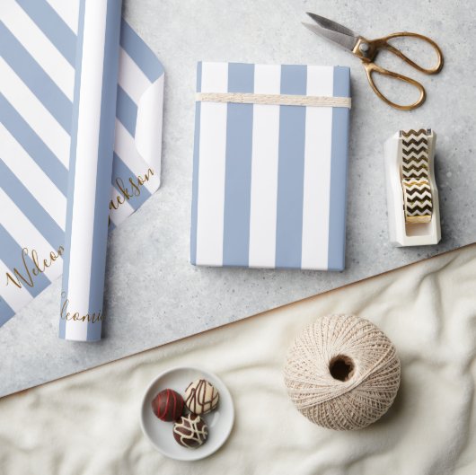 Klassiek inpakpapier blauw & wit gestreept (Crafts)