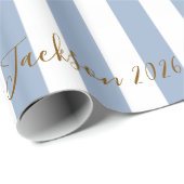Klassiek inpakpapier blauw & wit gestreept (Rol Hoek)