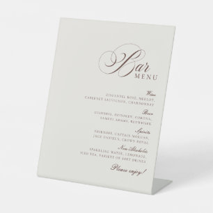 Klassiek Ivoor Bruin Bar Dranken Menu Trouwbord Reclamebord Met Voetstuk