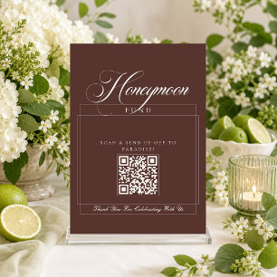 Klassiek Ivoor Bruin Calligrafie Honeymoon Fonds Kaart