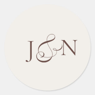 Klassiek Ivoor Bruin Calligrafie Huwelijk Ronde Sticker