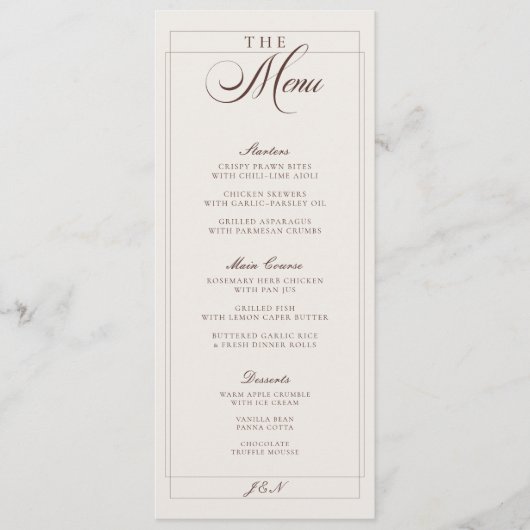 Klassiek Ivoor Bruin Calligrafie Trouw Menu (Voorkant)
