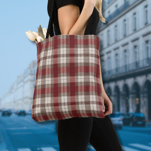 Klassiek Ivoor Bruin Roest Rood Geruit Patroon Tote Bag