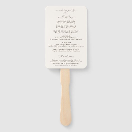 Klassiek Ivoor Elegant Trouwprogramma Handwaaier (Achterkant)