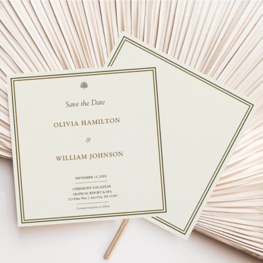 Klassiek Ivoor & Goud Monogram Vierkant Save The D Date