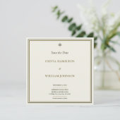 Klassiek Ivoor & Goud Monogram Vierkant Save The D Date (Staand voorkant)