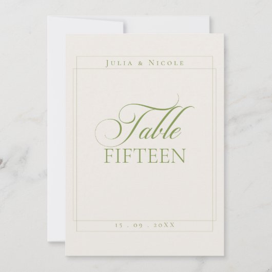 Klassiek Ivoor Groen Calligrafie Tafelnummer (Voorkant)