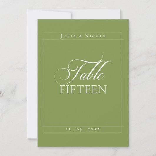 Klassiek Ivoor Groen Calligrafie Tafelnummer (Voorkant)