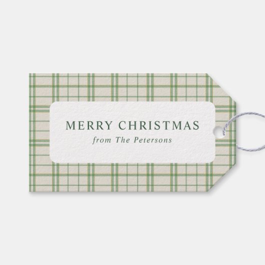 Klassiek Ivoor & Groen Schotsgeruit Kerstmis Cadeaulabel (Voorkant (Horizontaal))