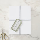 Klassiek Ivoor & Groen Schotsgeruit Kerstmis Cadeaulabel (Met Touw)