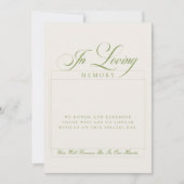 Klassiek ivoor groen script In liefdevolle herinne Kaart (Voorkant)