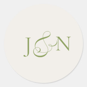 Klassiek ivoor groene kalligrafie bruiloft ronde sticker