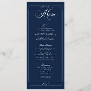 Klassiek ivoor marineblauw kalligrafie huwelijksme menu