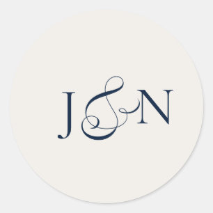 Klassiek Ivoor Navyblauw Calligrafie Bruiloft Ronde Sticker