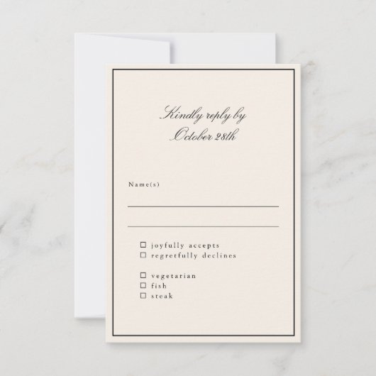 Klassiek Ivoor Script Elegant Bruiloft Maaltijd Ke RSVP Kaartje (Voorkant)