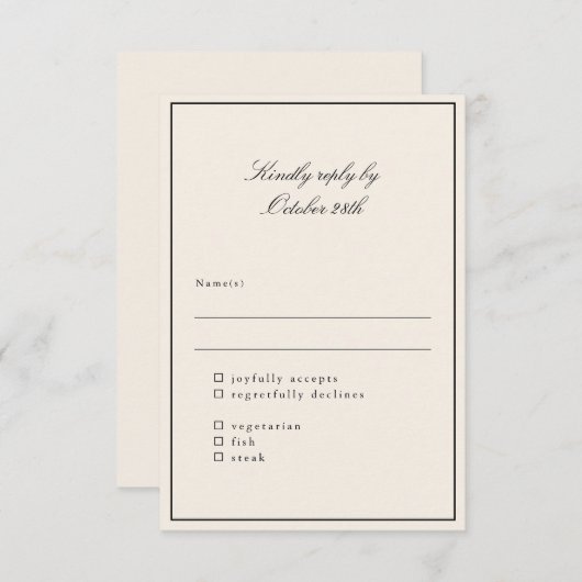 Klassiek Ivoor Script Elegant Bruiloft Maaltijd Ke RSVP Kaartje (Voorkant / Achterkant)