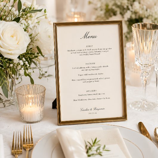 Klassiek Ivoor Script Elegante Trouw Aangepast Menu