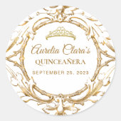 Klassiek Ivoor Wit Goud Lijst Quinceanera Ronde Sticker (Voorkant)