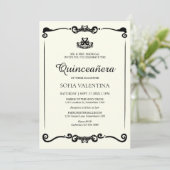 Klassiek Ivoor Zwart Tiara Quinceanera Kaart (Staand voorkant)