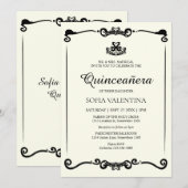 Klassiek Ivoor Zwart Tiara Quinceanera Kaart (Voorkant / Achterkant)