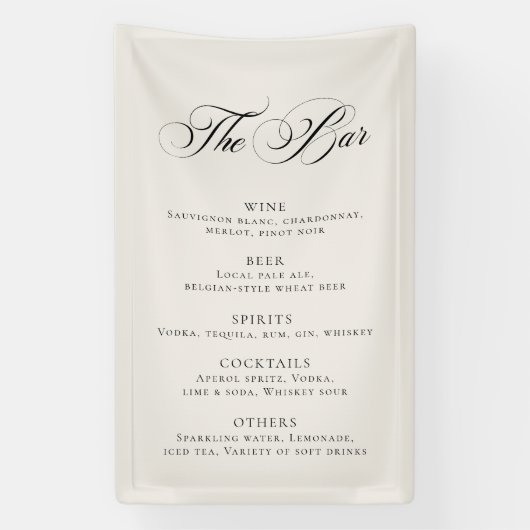 Klassiek Ivoren Huwelijksbar Menu Ontvangst Decor Spandoek (Verticaal)