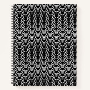 Klassiek Japans Seigaiha-golfpatroon in monochroom Notitieboek