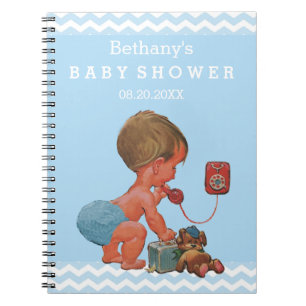Klassiek jongetje op de telefoon baby shower gast  notitieboek