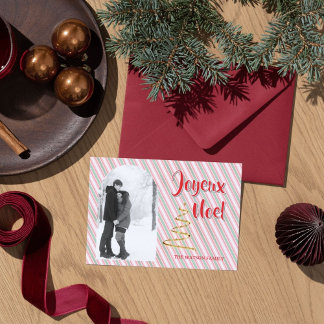 Klassiek Joyeux Noel Groen Rood Strepen Kerstmis Feestdagenkaart