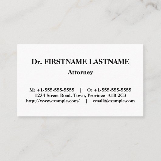 Klassiek, juridisch professioneel Visitekaartje (Voorkant)