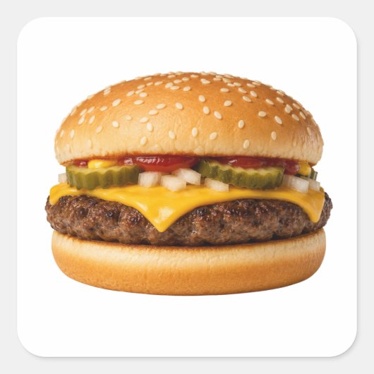 Klassiek kaasburger voedselbeeld vierkante sticker (Voorkant)