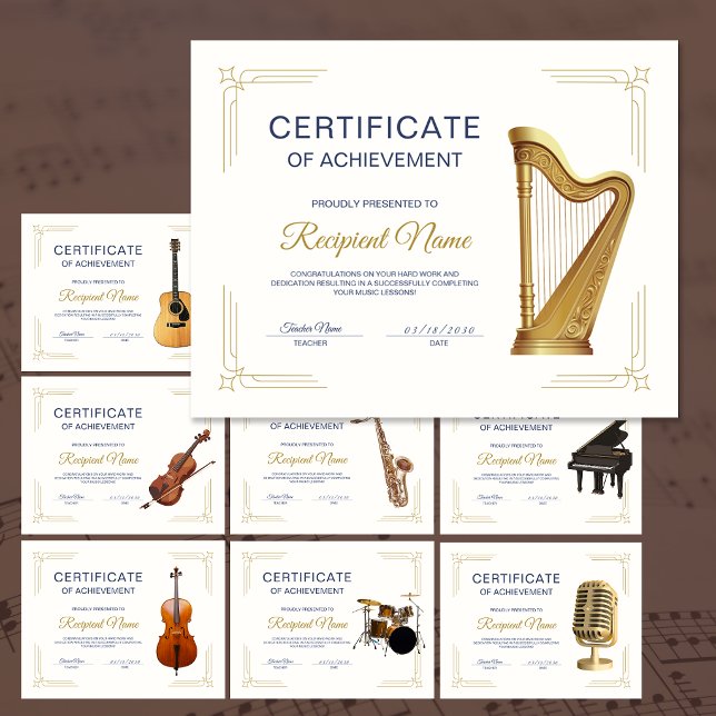Klassiek kader muziek cursus harp award certificaa (Classy Frame Music Course Harp Award Certificate)