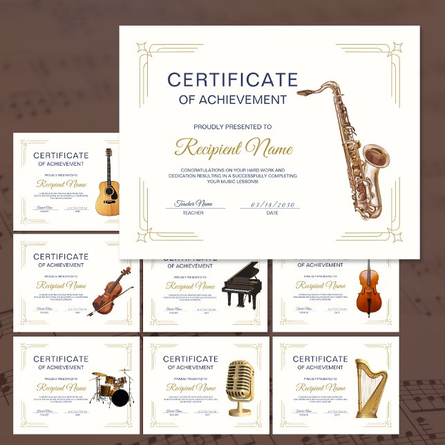 Klassiek kader Saxofoon Cursus Award Certificaat (Classy Frame Saxophone Course Award Certificate)