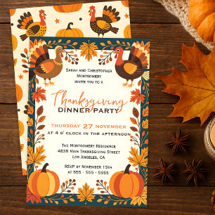 Klassiek kalkoen herfst oogst Thanksgiving diner Kaart