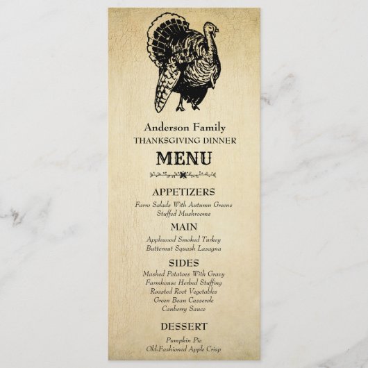 Klassiek kalkoen thanksgiving diner menu (Voorkant)