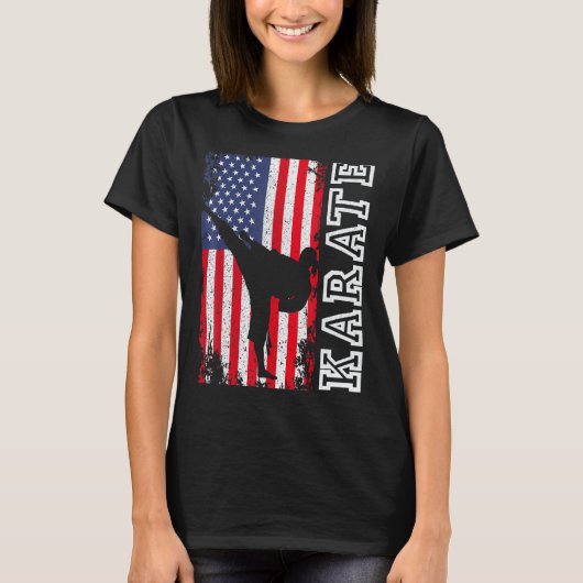 Klassiek Karate Usa Vlag 4 Juli Patriottisch Ameri T-shirt (Voorkant)