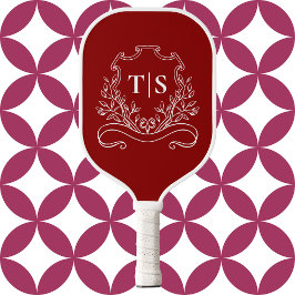 Klassiek karmozijnrood monogram initiaal pickleball paddle