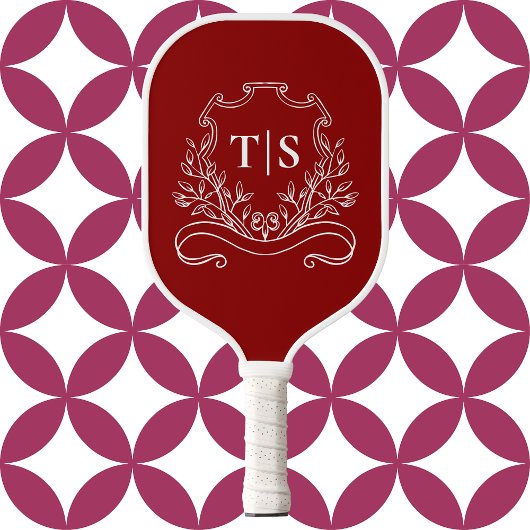 Klassiek karmozijnrood monogram initiaal pickleball paddle