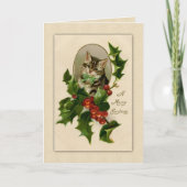 Klassiek  Kat en Holly Kerstmis Feestdagen Kaart (Voorkant)