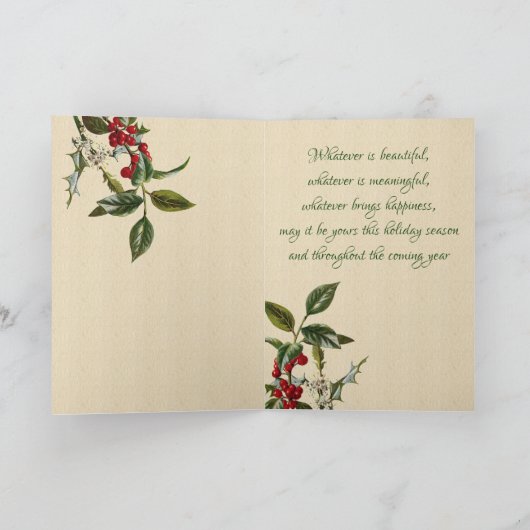 Klassiek  Kat en Holly Kerstmis Feestdagen Kaart (Binnen)