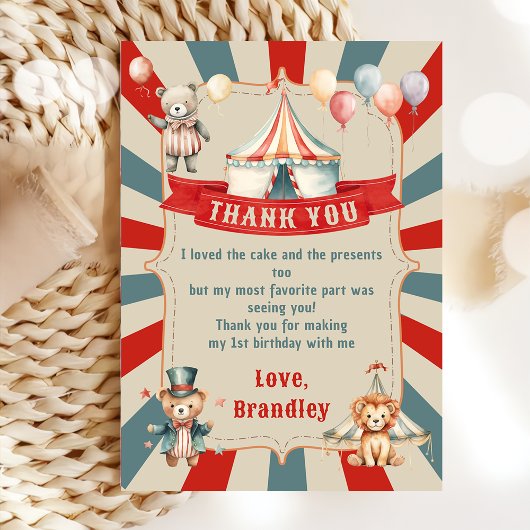Klassiek Kermis Circus & Dieren Verjaardag Bedankkaart